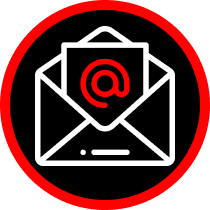 Envelope with at symbol inside red circle